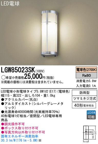 Panasonic LEDƥꥢȥɥ LGW85023SK ᥤ̿
