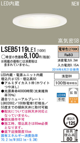 Panasonic LED饤 LSEB5119LE1 ᥤ̿