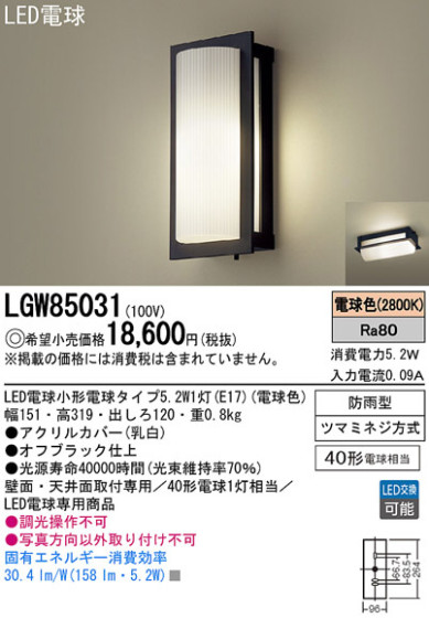 Panasonic LED ȥɥ LGW85031 ᥤ̿