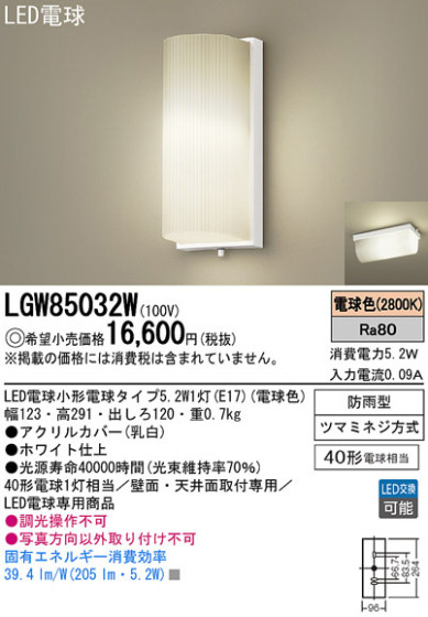 Panasonic LED ȥɥ LGW85032W ᥤ̿