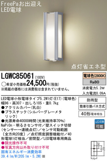 Panasonic LED ȥɥ LGWC85061 ᥤ̿