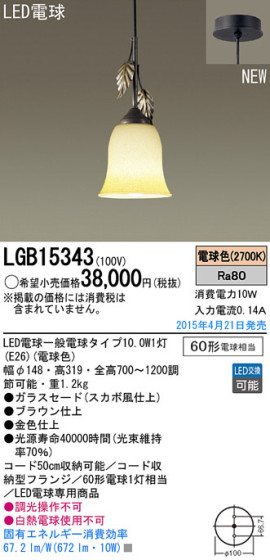Panasonic LED ڥȥ饤 LGB15343 ᥤ̿