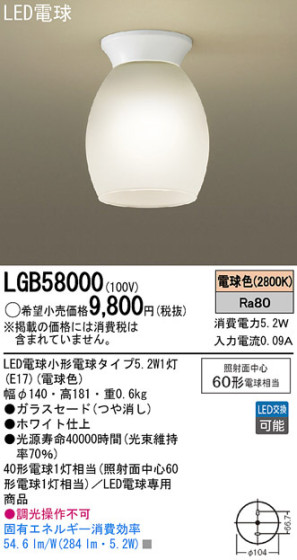 Panasonic LED 󥰥饤 LGB58000 ᥤ̿