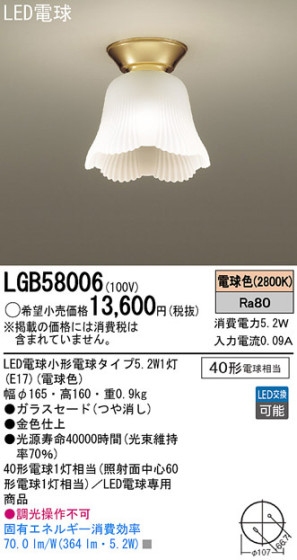 Panasonic LED 󥰥饤 LGB58006 ᥤ̿