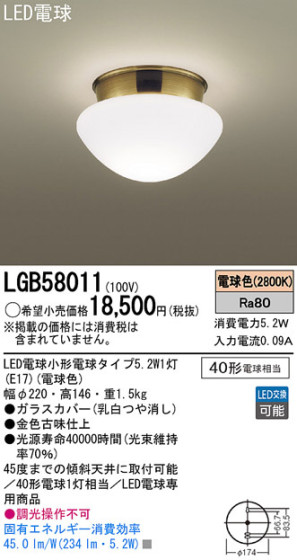 Panasonic LED 󥰥饤 LGB58011 ᥤ̿