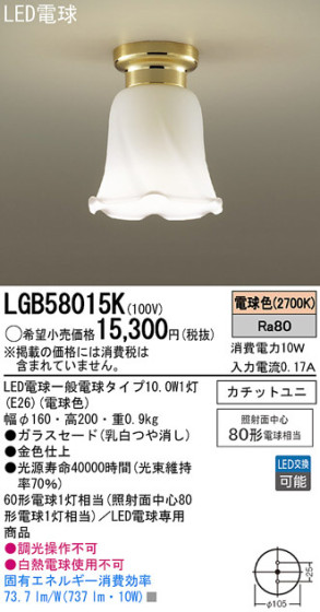Panasonic LED 󥰥饤 LGB58015K ᥤ̿