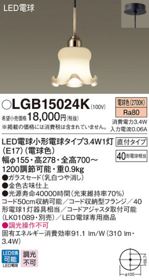Panasonic LED ڥȥ饤 LGB15024K ᥤ̿
