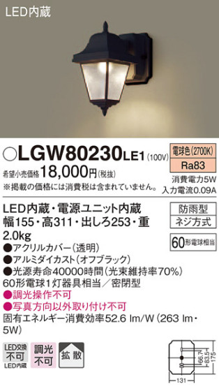 Panasonic LED ƥꥢȥɥ LGW80230LE1 ᥤ̿