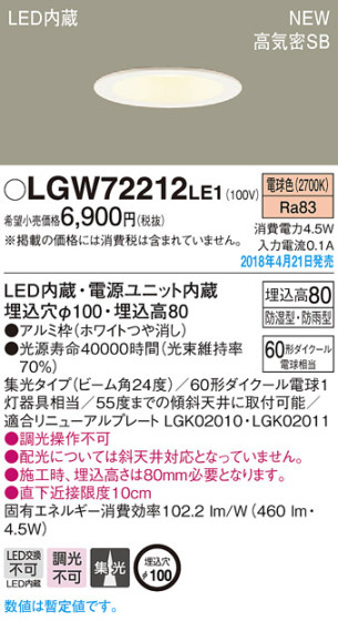 Panasonic 饤 LGW72212LE1 ᥤ̿