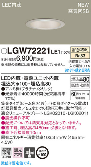 Panasonic 饤 LGW72221LE1 ᥤ̿