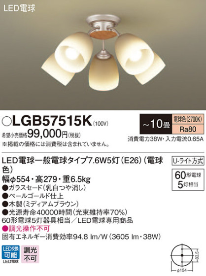 Panasonic ǥꥢ LGB57515K ᥤ̿