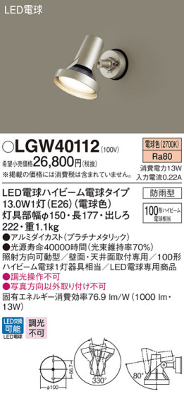 Panasonic ƥꥢ LGW40112 ᥤ̿