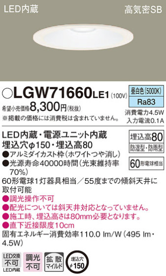 Panasonic 饤 LGW71660LE1 ᥤ̿