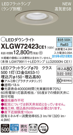 Panasonic LED ƥꥢȥɥ XLGW72423CE1 ᥤ̿