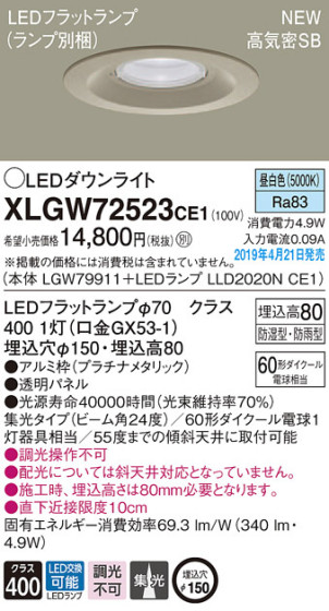 Panasonic LED ƥꥢȥɥ XLGW72523CE1 ᥤ̿