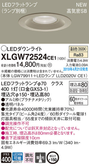 Panasonic LED ƥꥢȥɥ XLGW72524CE1 ᥤ̿