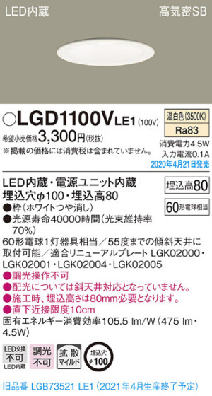 Panasonic 饤 LGD1100VLE1 ᥤ̿