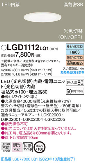 Panasonic 饤 LGD1112LQ1 ᥤ̿