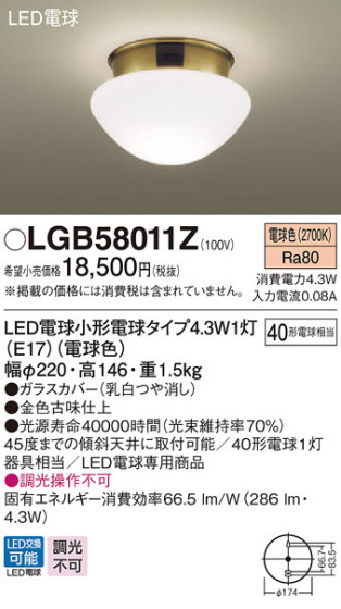 Panasonic 󥰥饤 LGB58011Z ᥤ̿