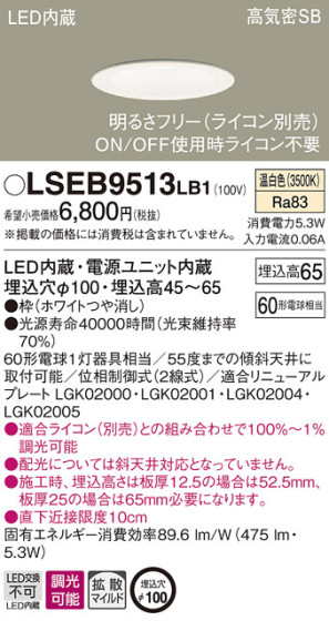 Panasonic 饤 LSEB9513LB1 ᥤ̿