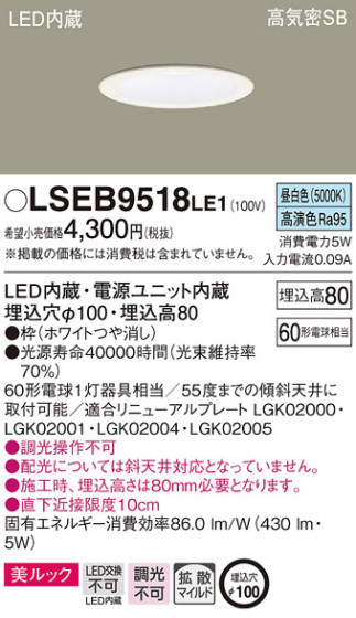 Panasonic 饤 LSEB9518LE1 ᥤ̿
