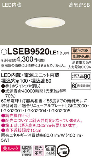Panasonic 饤 LSEB9520LE1 ᥤ̿