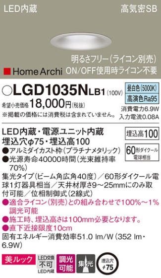 Panasonic 饤 LGD1035NLB1 ᥤ̿