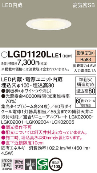 Panasonic 饤 LGD1120LLE1 ᥤ̿