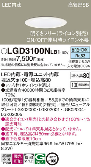 Panasonic 饤 LGD3100NLB1 ᥤ̿