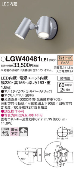 Panasonic ƥꥢݥåȥ饤 LGW40481LE1 ᥤ̿