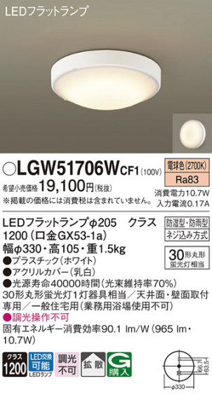 Panasonic ƥꥢ饤 LGW51706WCF1 ᥤ̿