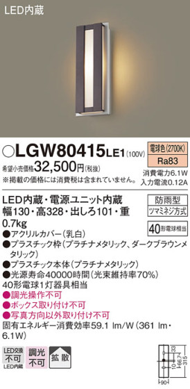 Panasonic ƥꥢ饤 LGW80415LE1 ᥤ̿