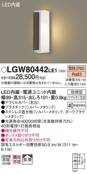 Panasonic ƥꥢ饤 LGW80442LE1 ᥤ̿