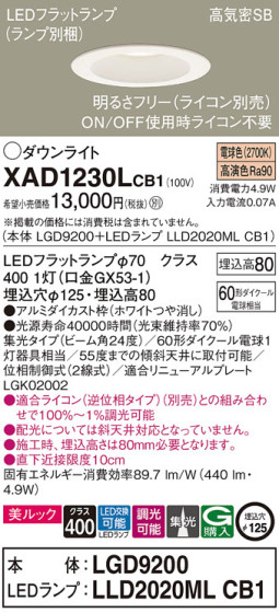 Panasonic 饤 XAD1230LCB1 ᥤ̿